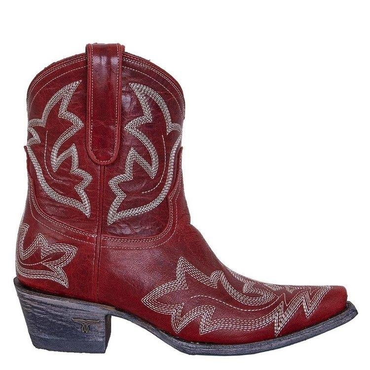 Women's Floral Embroidered Cowboy Boots Chunky Heel Short Pointed Toe Cowgirl Boots