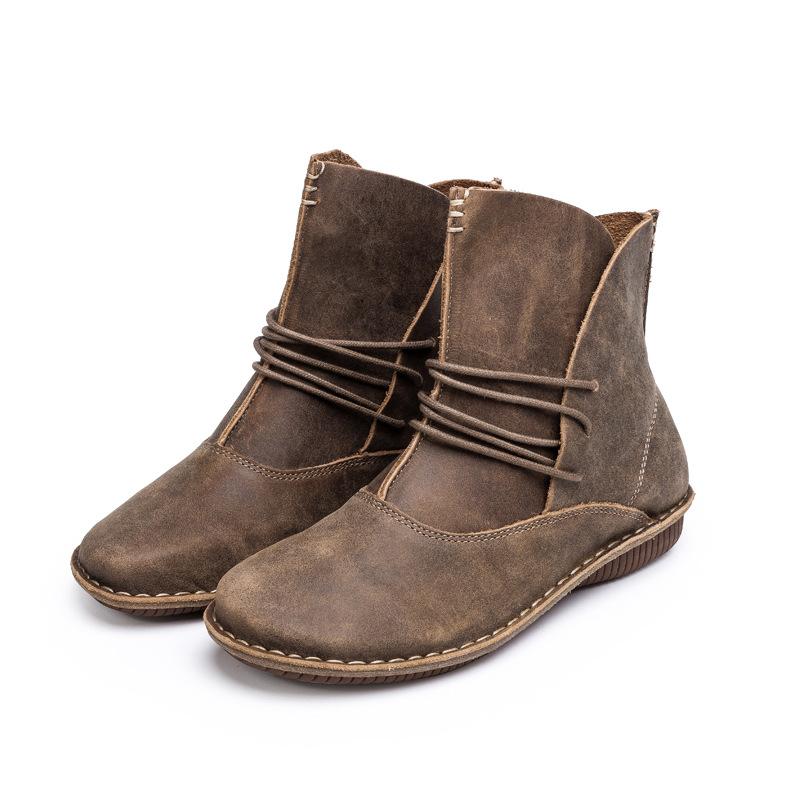 Lace Up Short Boots for Women Handmade Leather Boots Khaki/Brown/Coffee/Black