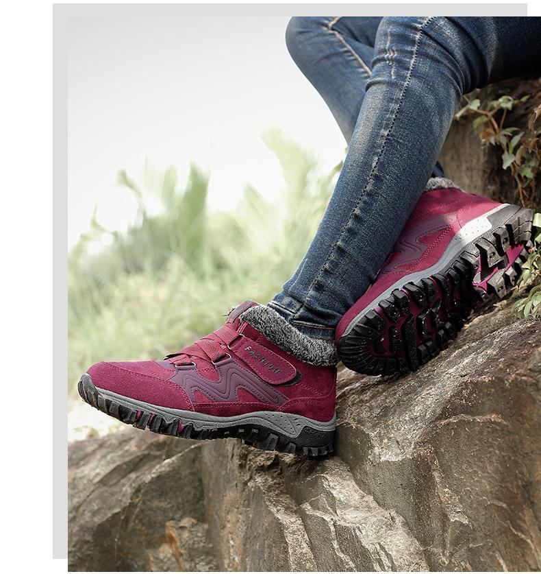 Men's and women's winter thermal velvet velcro buckle trendy joker hiking sneakers