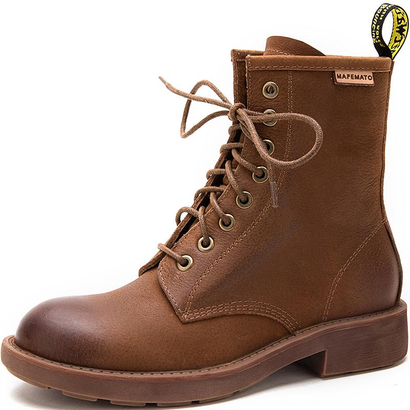 Waxing Leather Combat Boots Lace Up Snow Boots Black/Coffee