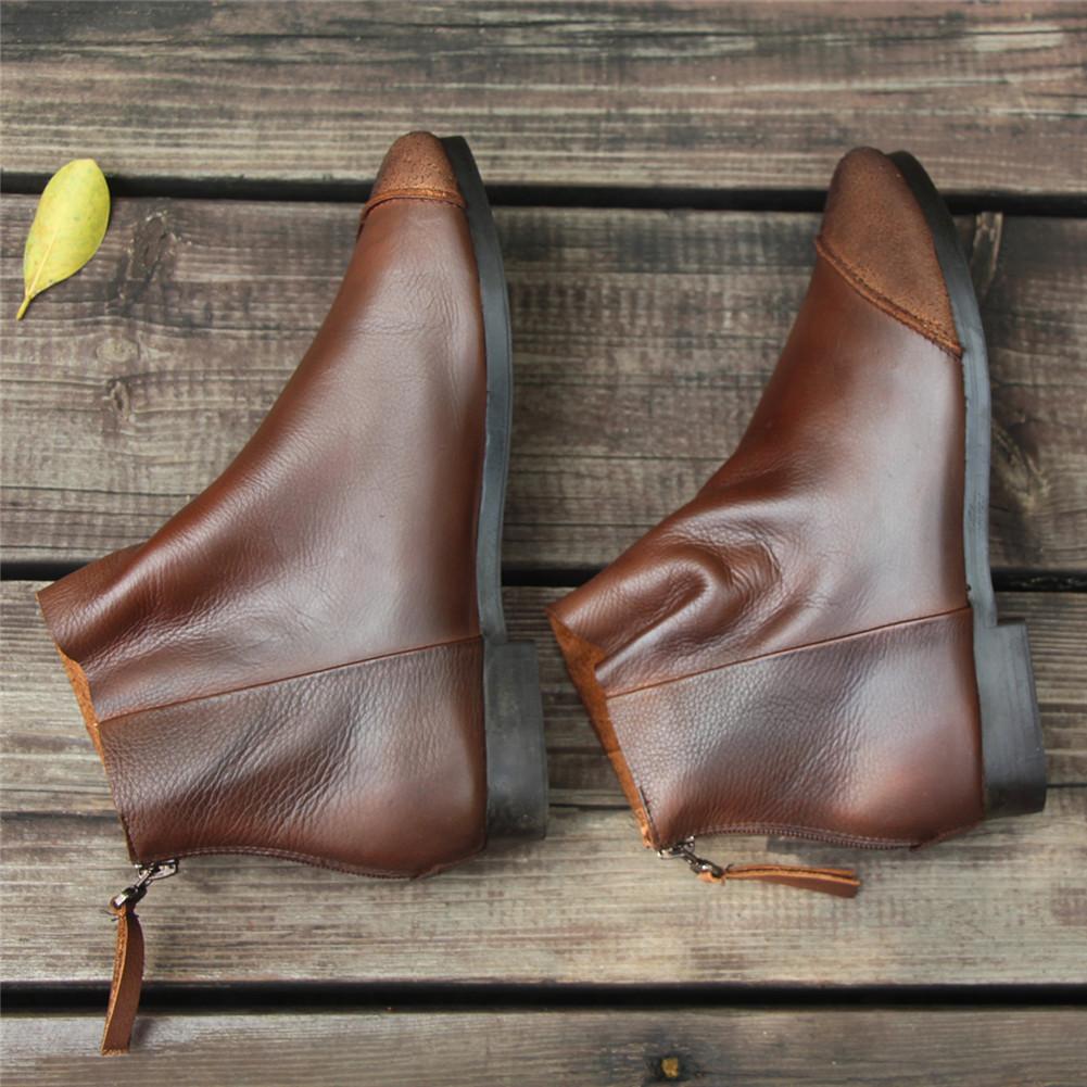 Women Handmade Soft Leather Flats Loafers Boots Color Blocking Ankle Boots Original Design Coffee/Black