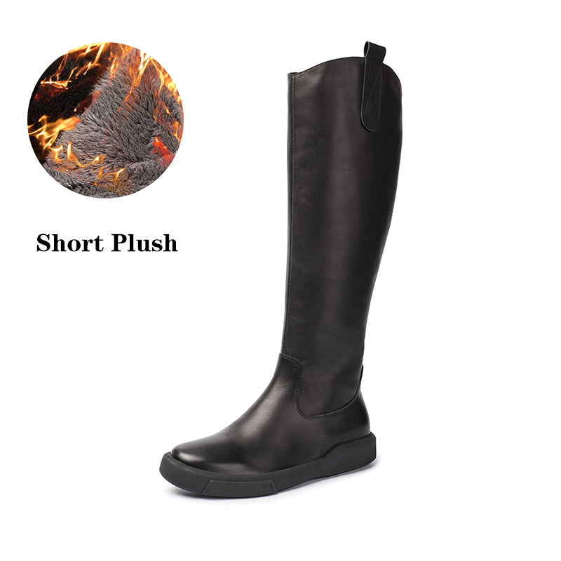 Handmade Soft Leather Knee High Boots Side Zip Riding Boots in Black