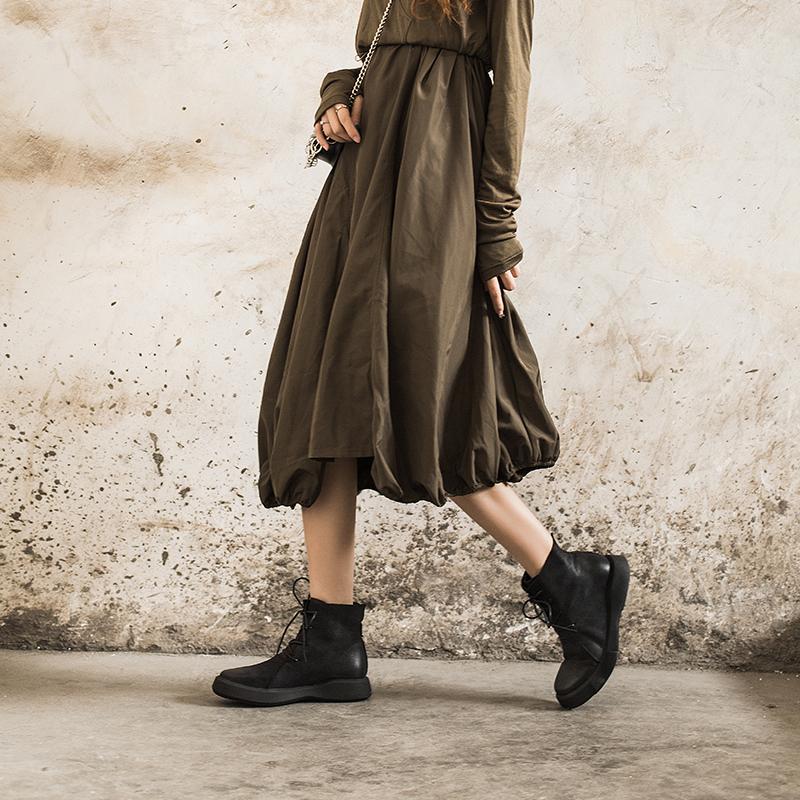Lace Up Boots for Women Handmade Leather Flat Ankle Boots Brown/Coffee/Black