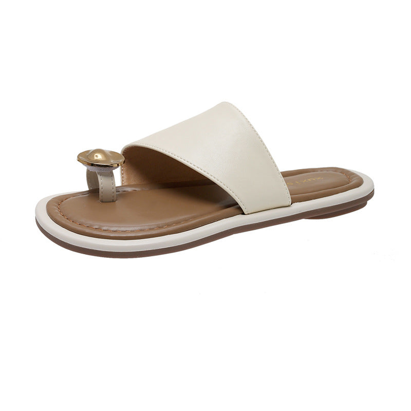 Women's Metal Toe Covering Outer Wear Flat Sandals