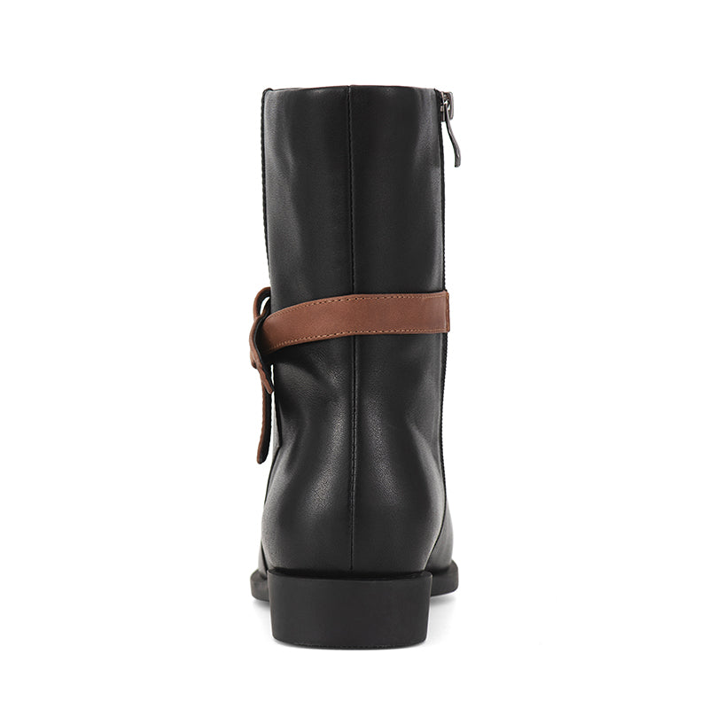 Womens Handmade Retro Leather Mid Calf Boots for Cold Winter classic boots Black