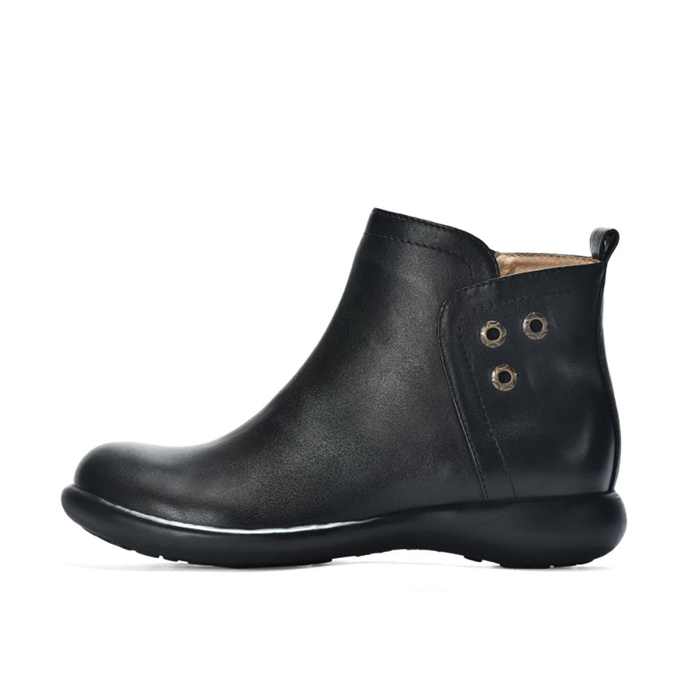 Womens Retro Leather Short Boots for Winter Black/Blue