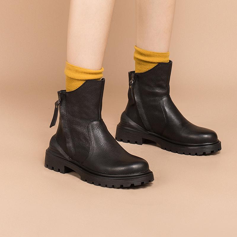 Leather Western Boots Handmade Cowboy Boots Designer Shoes Side Zip Ankle Boots Coffee/Black