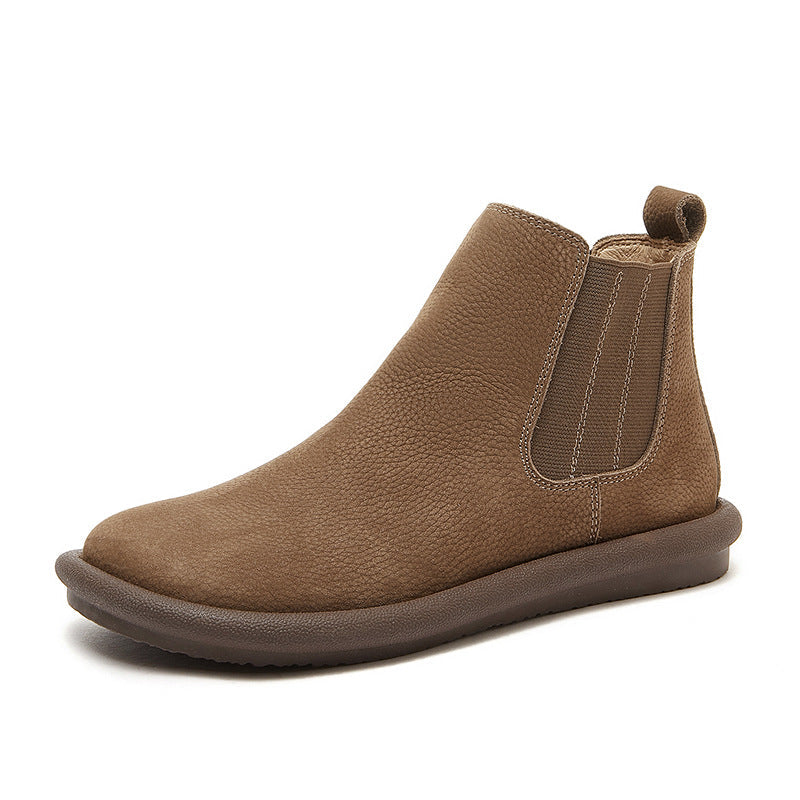 Women's Leather Chelsea Boots Soft and Retro Style in Khaki/Coffee