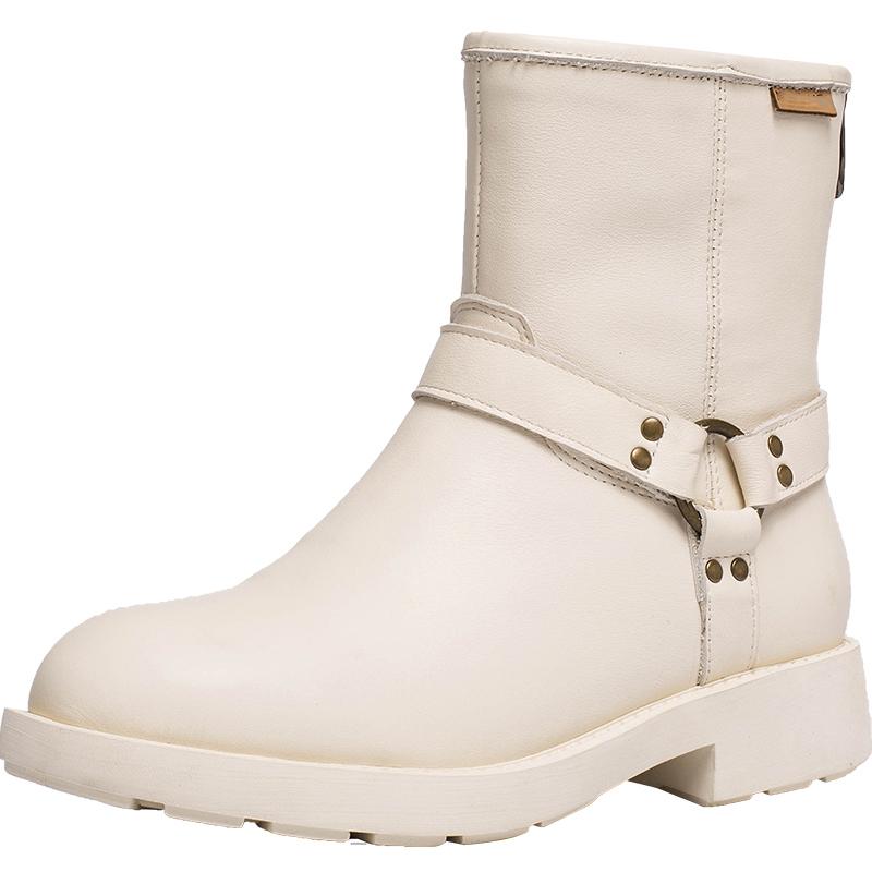 Waxing Leather Buckle Boots Handmade British Boots Fleece Lined Snow Boots Black/White/Coffee