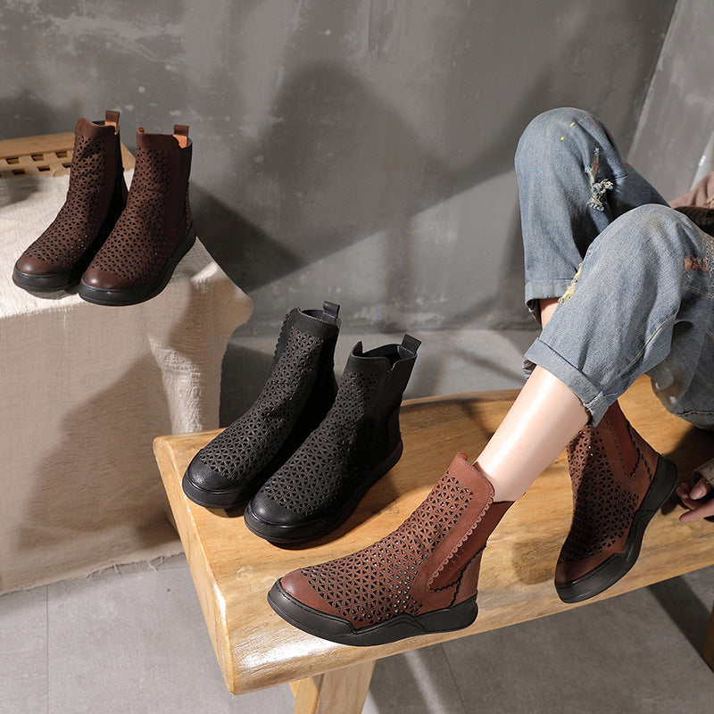 Handmade Leather Chelsea Boots For Women in Caramel/Coffee/Black - Summer Booties
