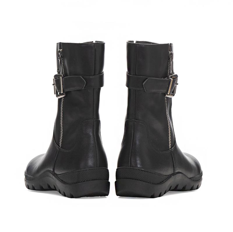 Womens Retro Leather Short Boots for Cold Winter Black Short plush