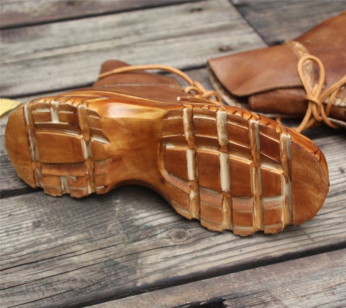 Women'S Handmade Leather Ankle Boots Comfortable Walking Round Toe Lace Up Boots Brown