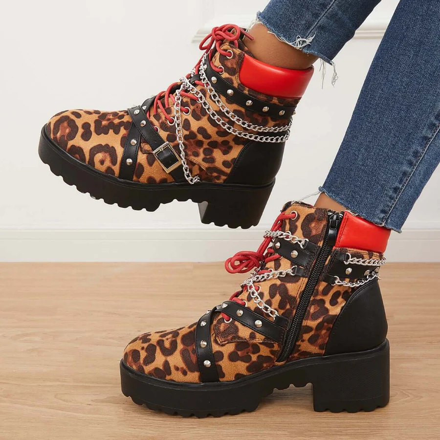 Platform Chunky Sole Combat Booties Side Zip Ankle Boots