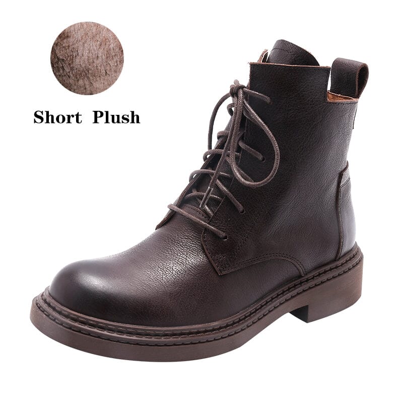 Leather Boots Brush-Off Combat Boots Lace Up Ankle Boots in Black/Coffee/Brown