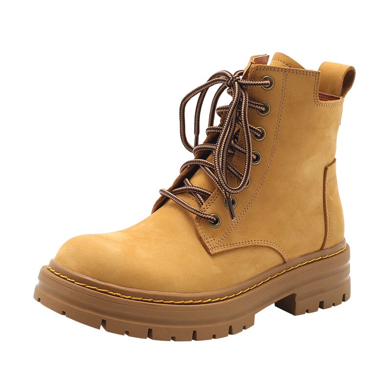 Women's Handmade High Lace-up Boot in Nubuck Calfskin Waterproof in Yellow Platform