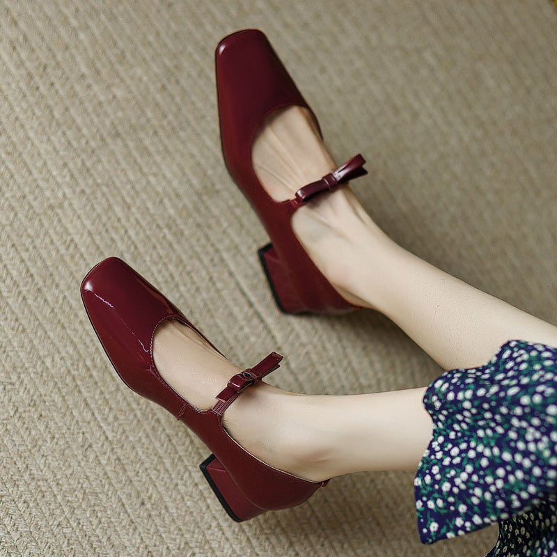 Inca Square Toe Block Heels Mary Jane Shoes