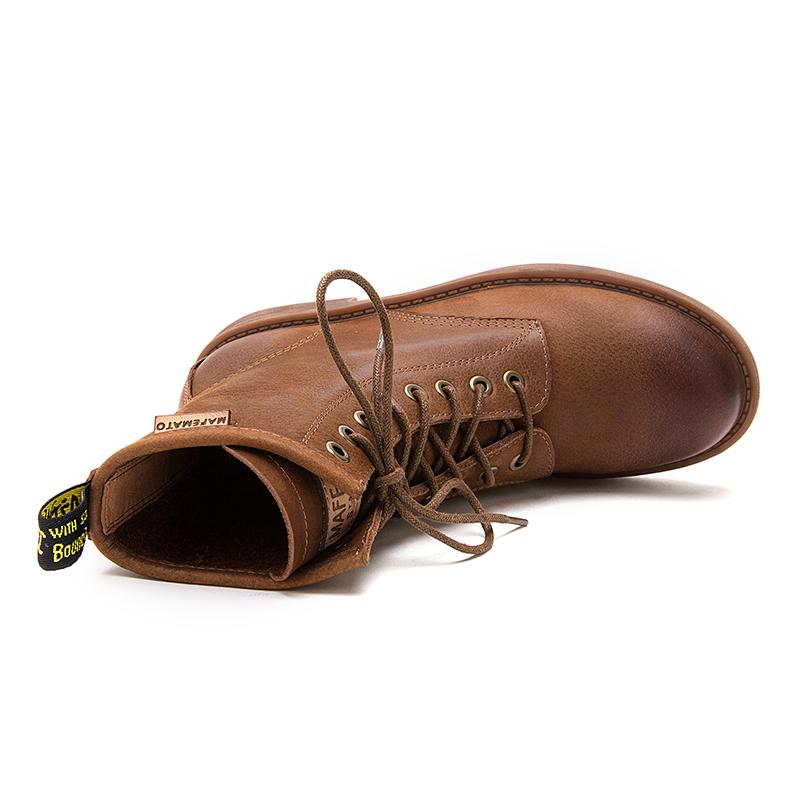 Waxing Leather Combat Boots Lace Up Snow Boots Black/Coffee