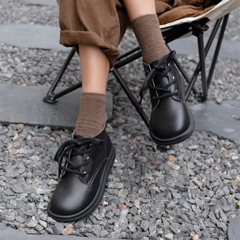 Handmade Brown Retro Leather Oxford Shoes for Women Flat Ankle Boots Lace Up Short Booties