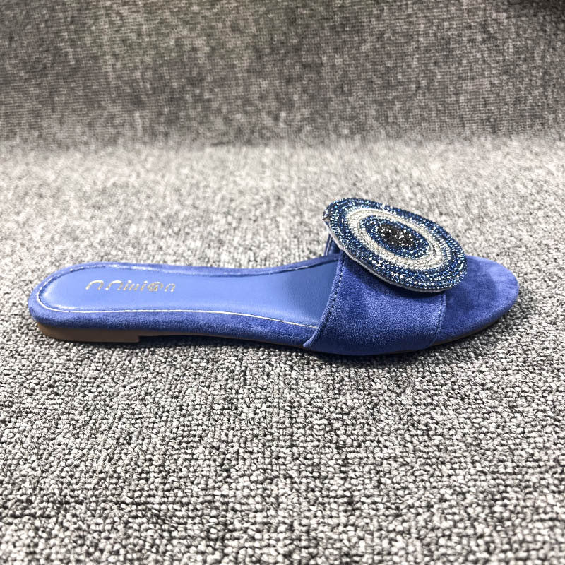 Women's Summer Flat Fashion Rhinestone Suede Slip-on Sandals