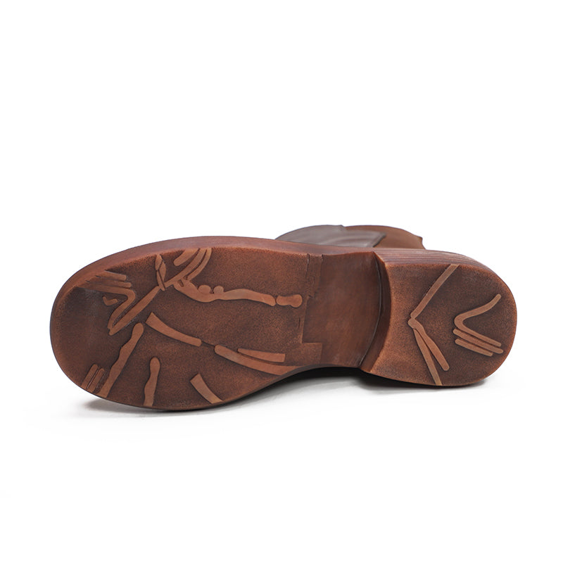 Retro Cowhide Boots Women Comfy Zip Walking Coffee
