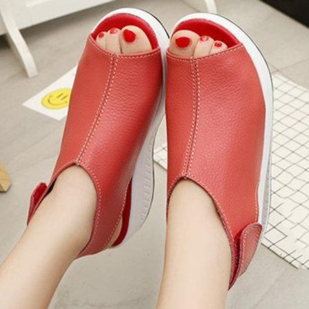 Casual Microfiber Leather Wedge Heel Magic Tape Sandals Shoes