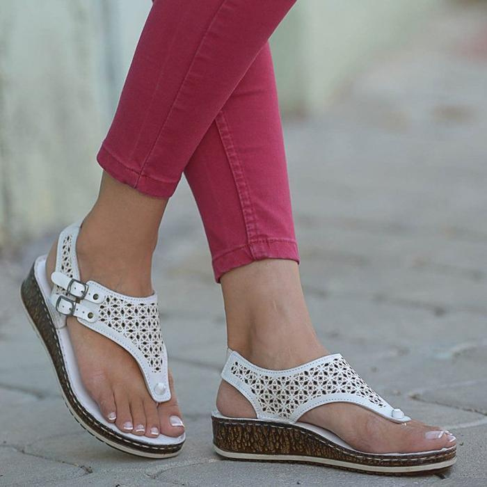 Casual Summer Thong Hollow Out Slingback Wedge Sandals