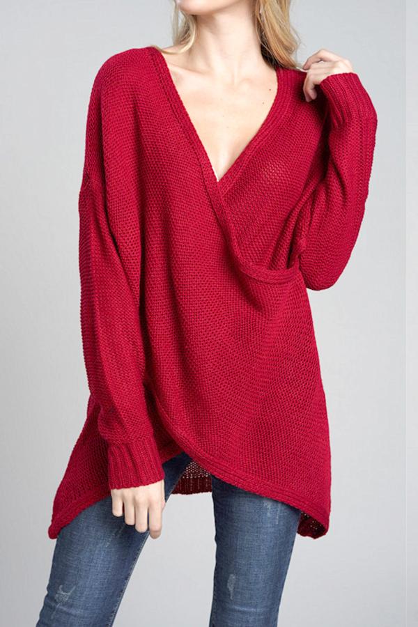 Casual V Neck Front Cross Weekend Sweater