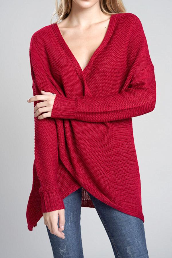 Casual V Neck Front Cross Weekend Sweater