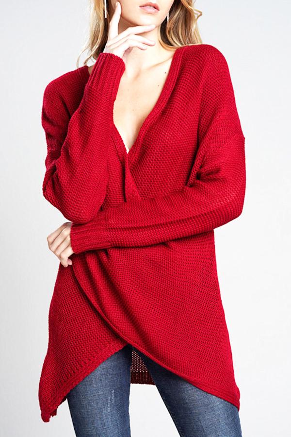 Casual V Neck Front Cross Weekend Sweater