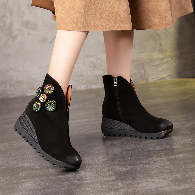 Retro Nubuck Boots For Womens Leather Platform Boots Black/Coffee