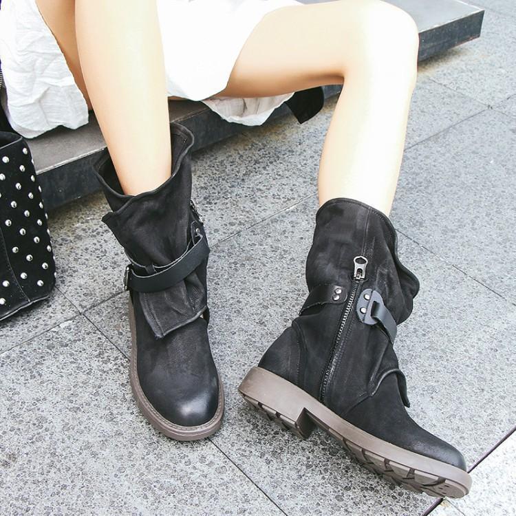 Women's Plus Size Adjustable Buckle Mid-Calf Motorcycle BootsFree Shipping