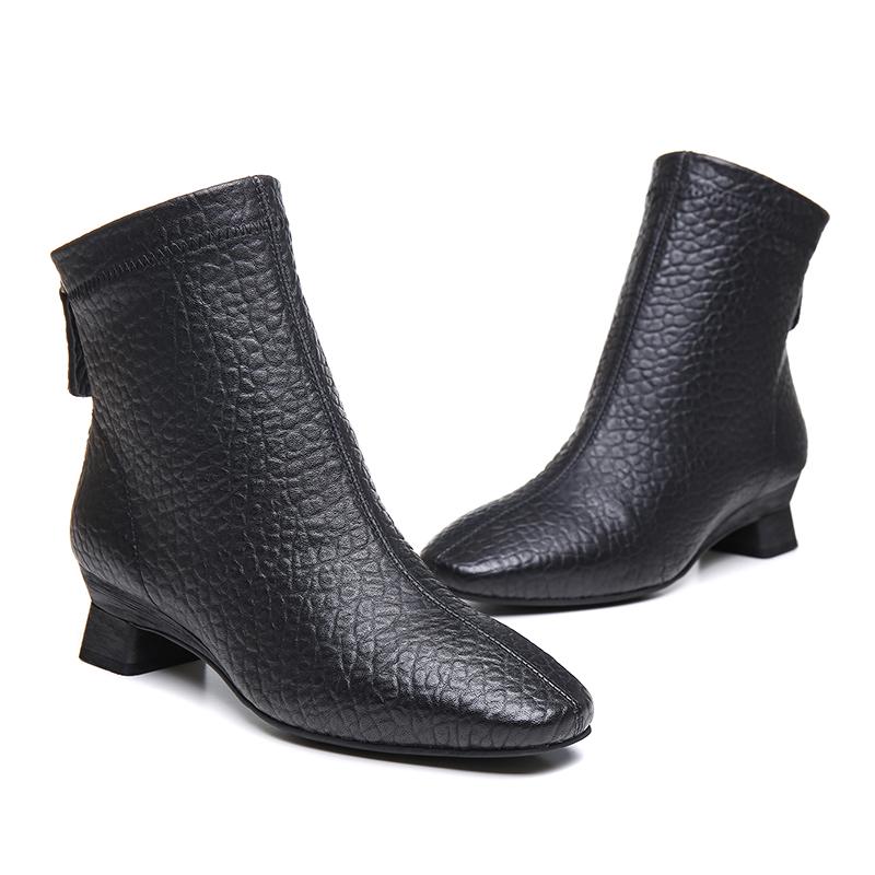 Handmade Leather Chelsea Boots For Women Soft Ankle Boots Retro Square Toe Black/Brown/Off White