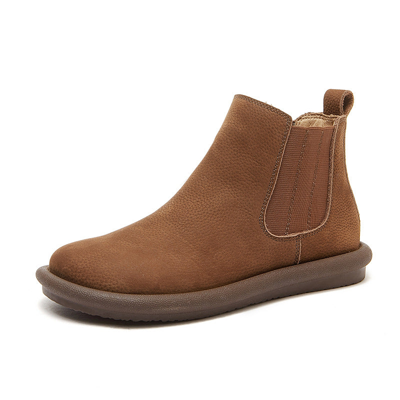 Women's Leather Chelsea Boots Soft and Retro Style in Khaki/Coffee