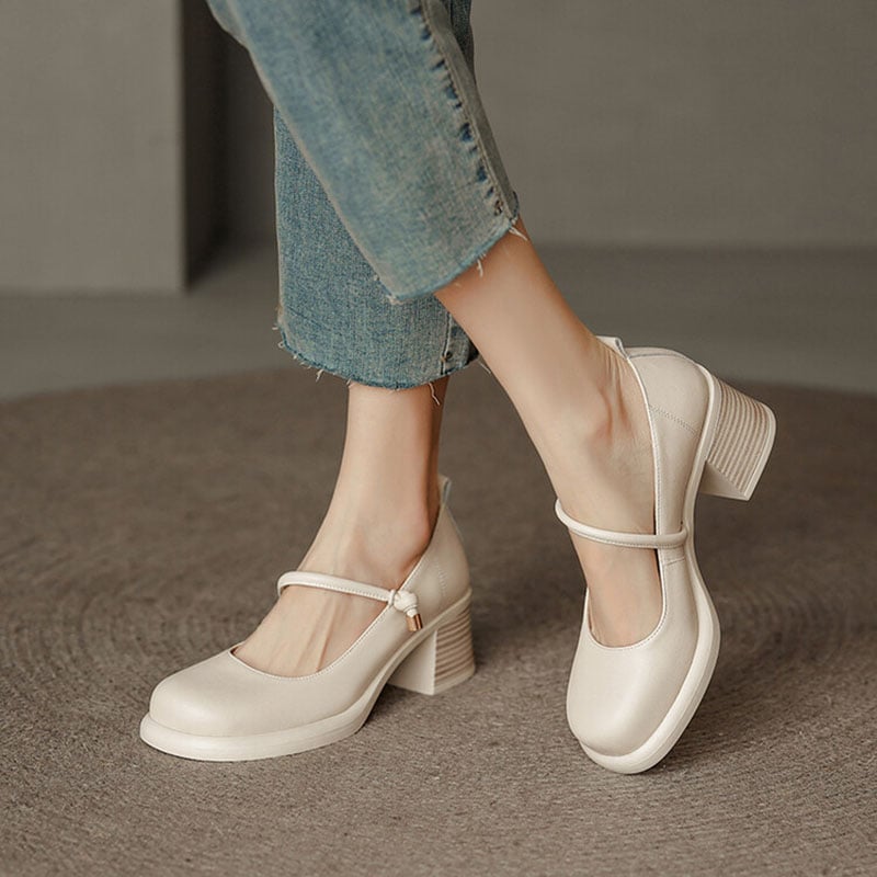 Estebana Round Toe Block Heels Mary Jane Shoes