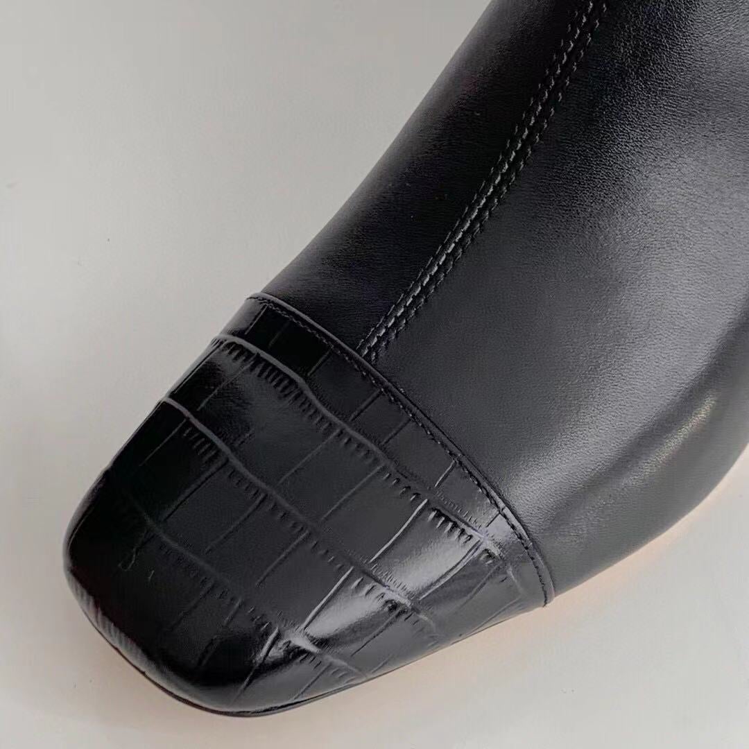 Classic Elegant Ankle Boots Mid Heel Sheepskin Elastic Boots Black