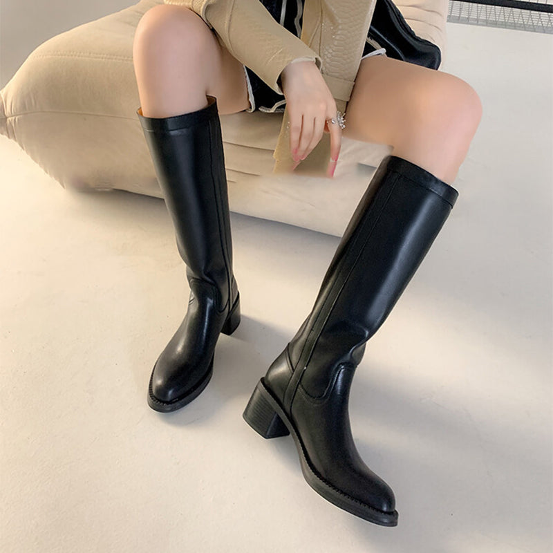 Retro Cowboy Boots Women Handmade Genuine Leather Black/Brown - HIGH WESTERN BOOTS Side Zipper