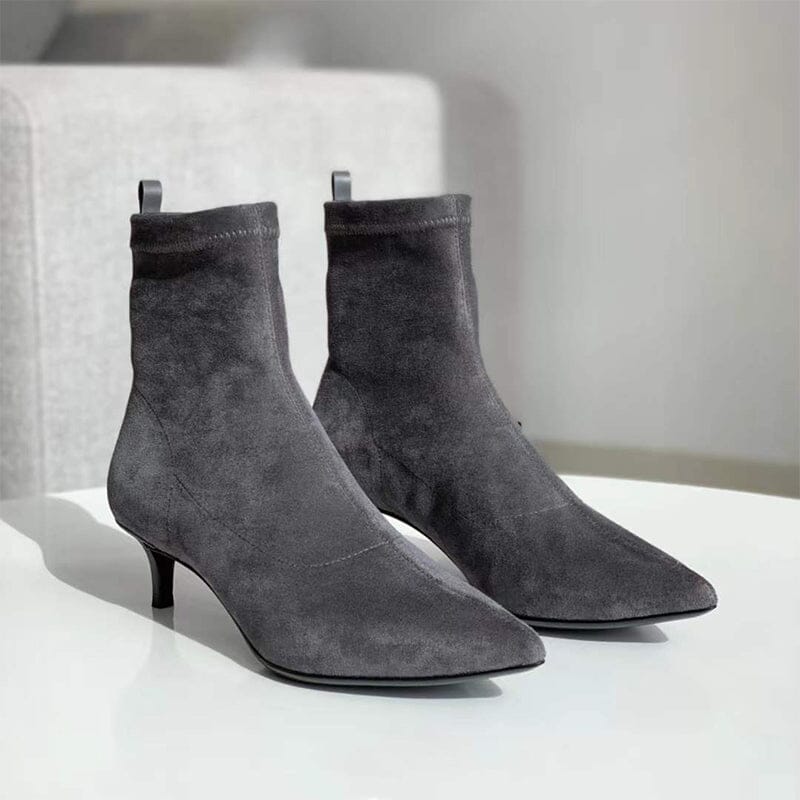 Classic Point Toe Sock Boots High Heel Stretch Boots Elastic Suede Handmade Black/Brown