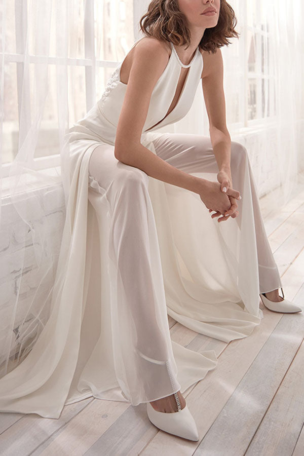 Sexy Deep V-neck Jumpsuit Casual Pants
