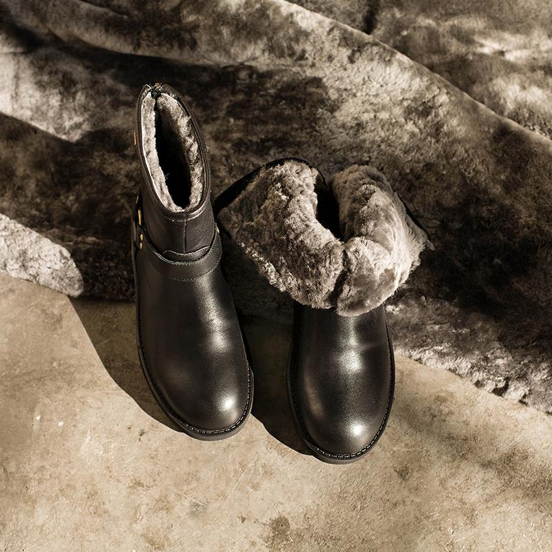 Waxing Leather Buckle Boots Handmade British Boots Fleece Lined Snow Boots Black/White/Coffee