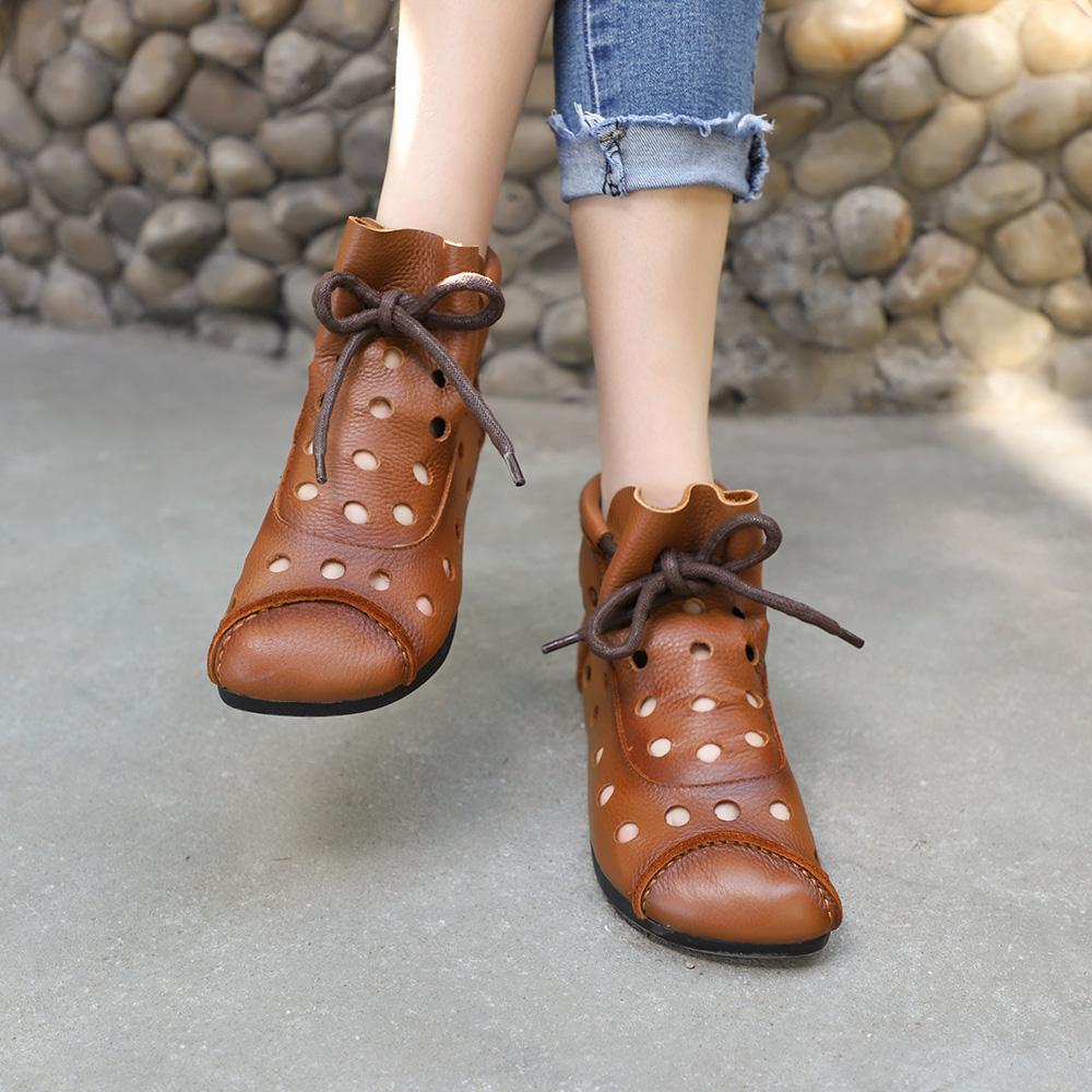 Handmade Summer Boots for Women,Flat Shoes, Gladiator Sandals, Retro Oxford Shoes, Vintage style Leather Shoes Brown/Coffee