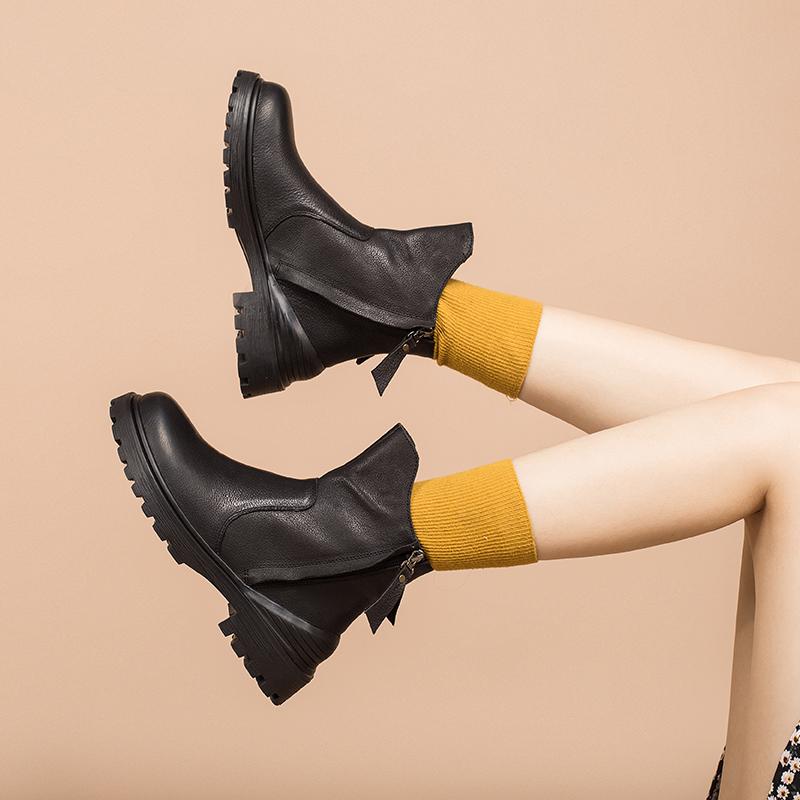 Leather Western Boots Handmade Cowboy Boots Designer Shoes Side Zip Ankle Boots Coffee/Black