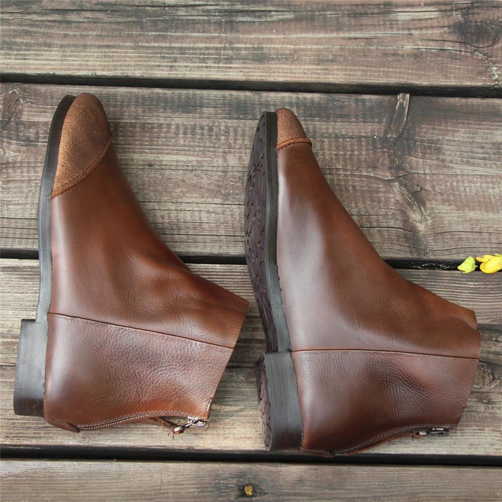 Women Handmade Soft Leather Flats Loafers Boots Color Blocking Ankle Boots Original Design Coffee/Black