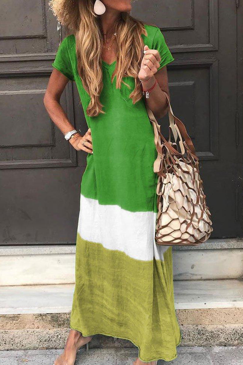 Retro Tie-dye Gradient Casual Long Dress