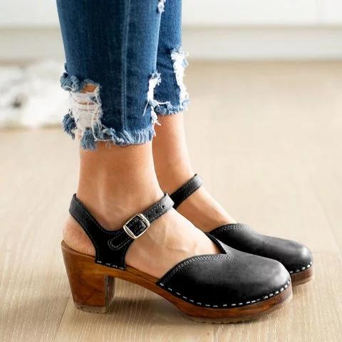 Clogs For Vintage Buckle Strap Closed Toe Shoes