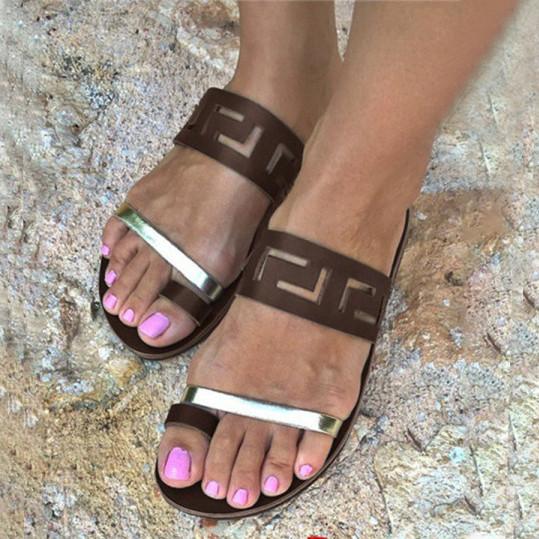 Color Block Flat Peep Toe Casual Slippers