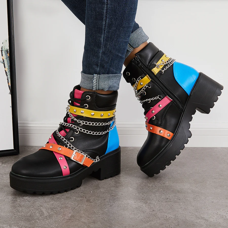 Platform Chunky Sole Combat Booties Side Zip Ankle Boots