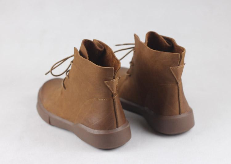 Women Retro Boots Lace Up Soft Leather Oxford Casual Walking Booties Brown/Black