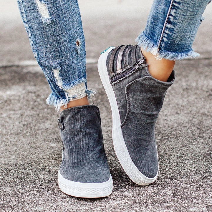 Women Zipper Buckle Flat Heel Sneakers Boots