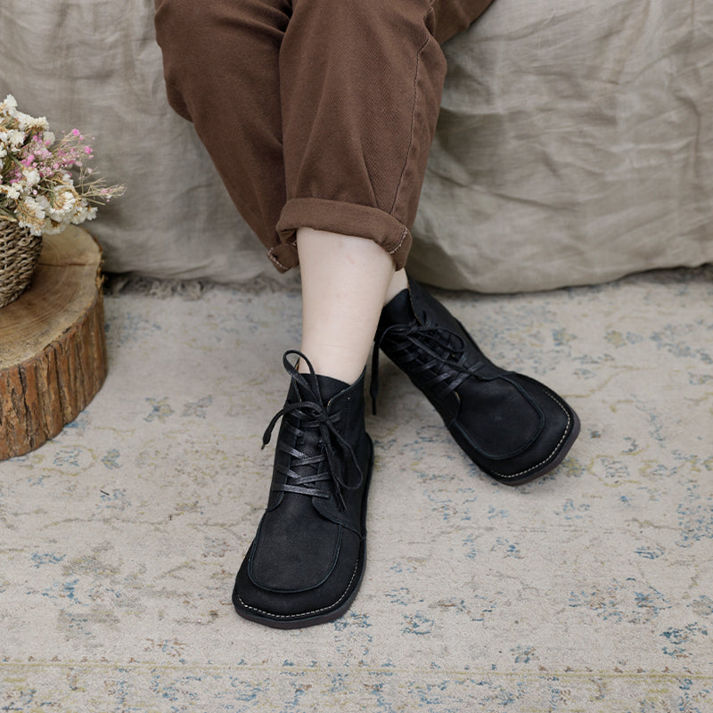 Women Handmade Genuine Leather Flat Ankle Boots Soft Designer Shoes