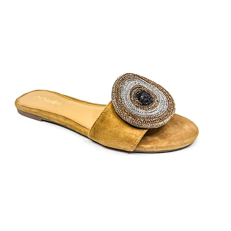Women's Summer Flat Fashion Rhinestone Suede Slip-on Sandals